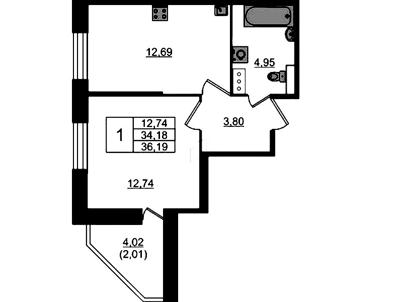 1-комнатная квартира 36.19 м², 8/23 эт., ЖК «Живи! В Рыбацком»